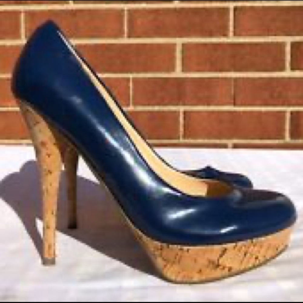 Guess Karise Blue Leather Cork Platform Pumps 8.5 - Picture 4 of 7